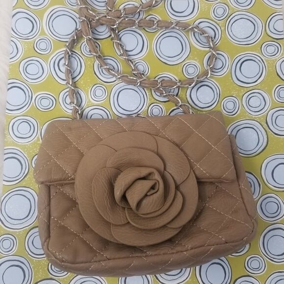 Faux Leather Dark Tan Rose Crossbody Bag - Picture 4 of 13